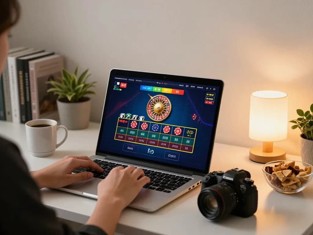 open88 player enjoying online casino gaming with a laptop in a cozy home setup
