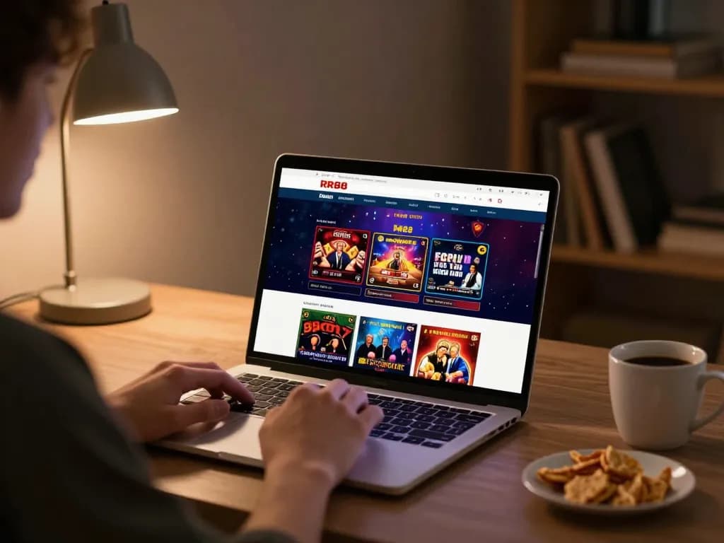 Engage with RR88 online casino on a sleek laptop while enjoying comfortable home gaming.