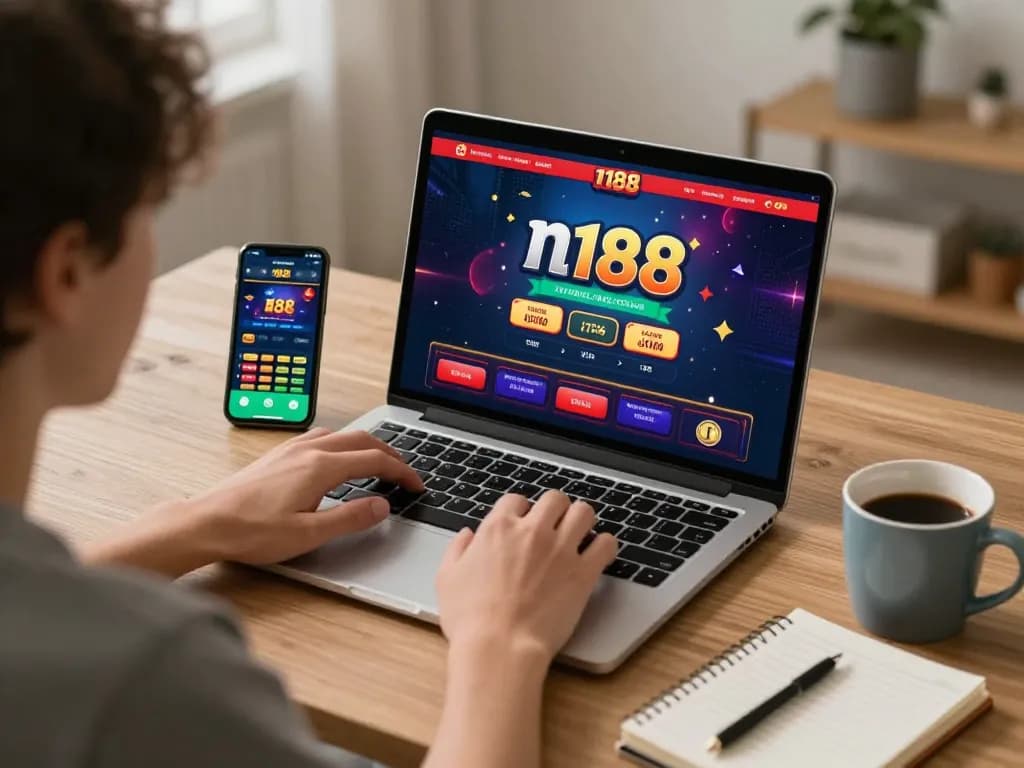 Engaging online gaming with n188 casino interface on a laptop and sports betting on a smartphone