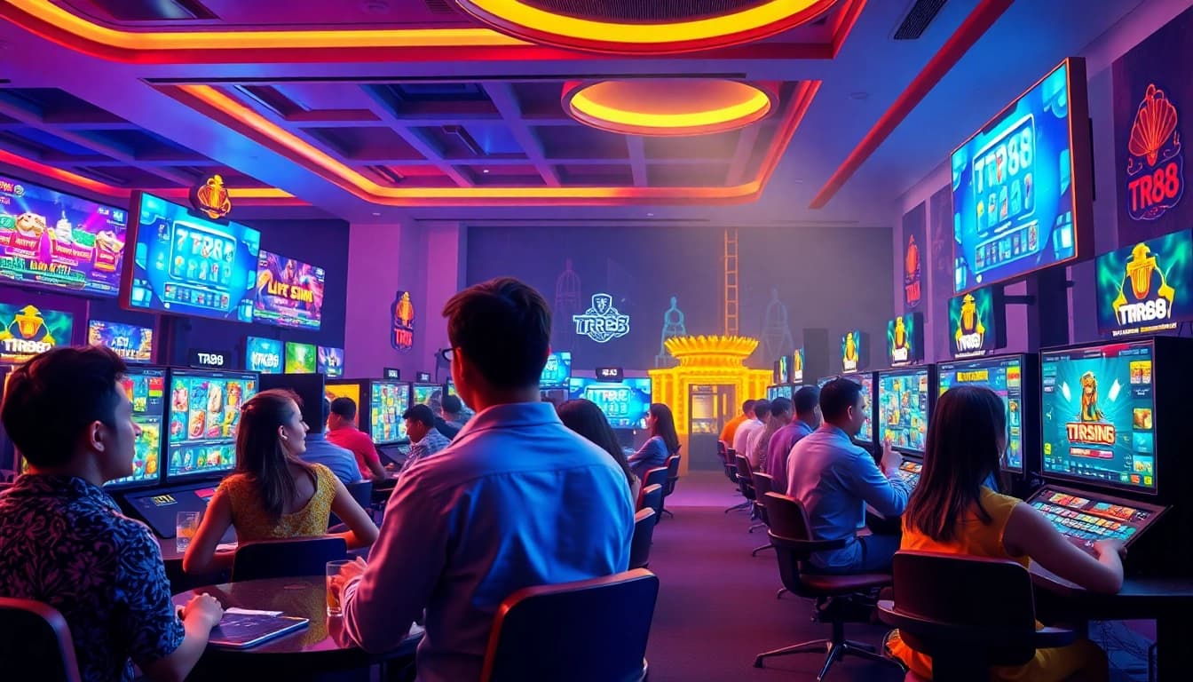 Dynamic gaming environment showcasing TR88 with diverse players engaged in online betting and casino games.