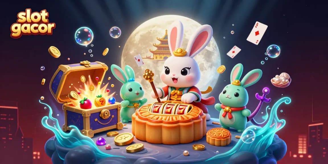 Gambarlah slot gacor dengan kelinci bulan yang menghancurkan kue bulan, menghasilkan simbol slot yang memikat.