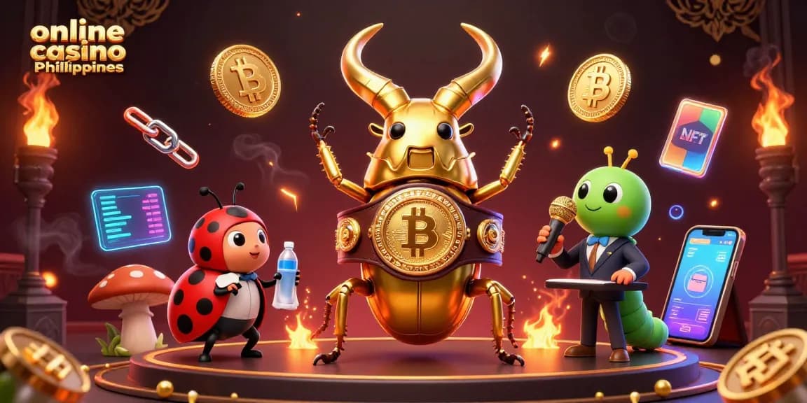 Experience the excitement of online casino Philippines with a vibrant 3D illustration featuring unique characters and digital elements.
