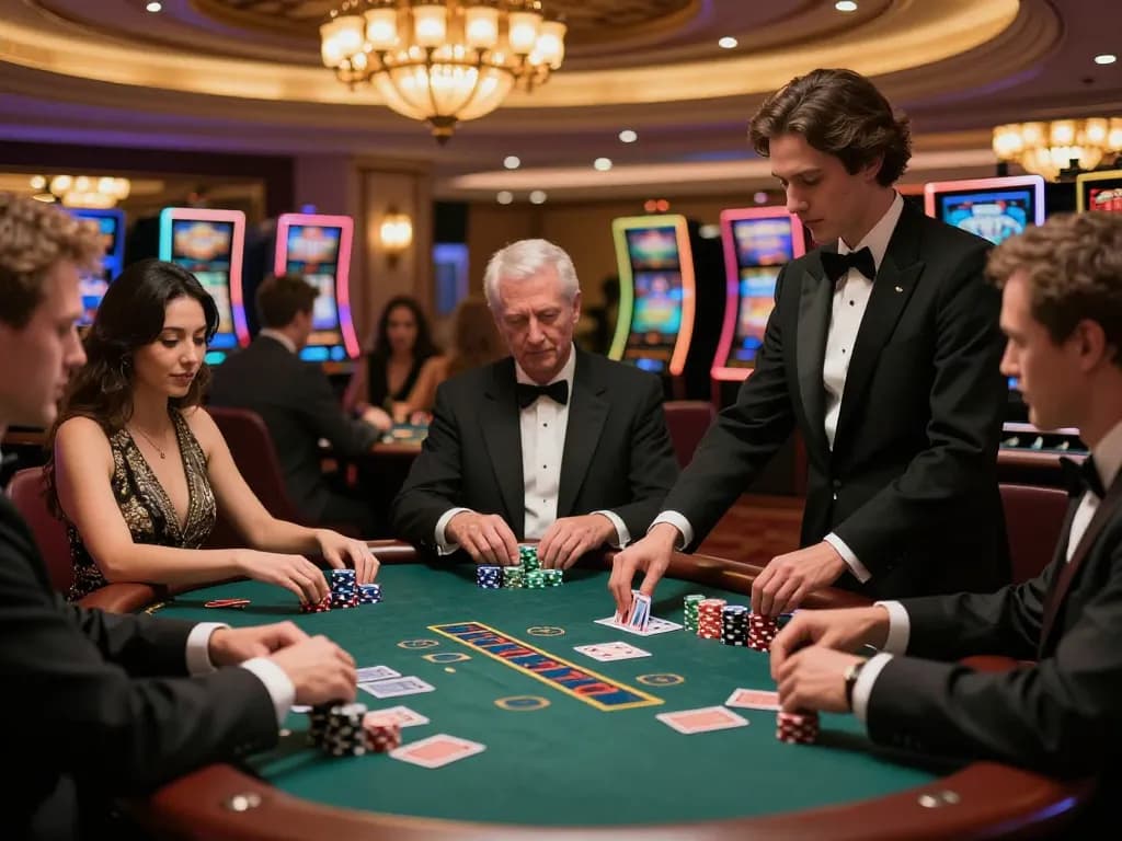 Engaging blackjack gameplay at UGDEWA casino with players making bets and a focused dealer.