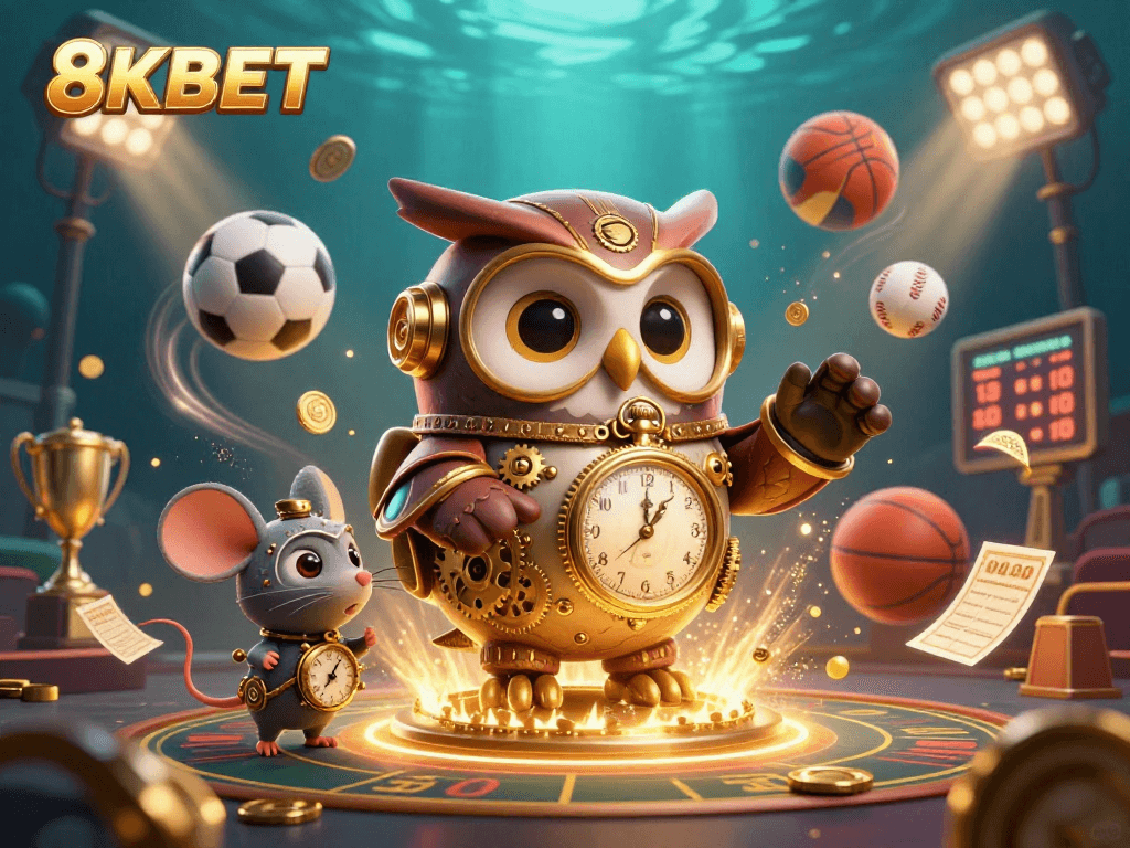 Engage in thrilling action with the 8KBET owl and casino elements, winning big at the steampunk casino.
