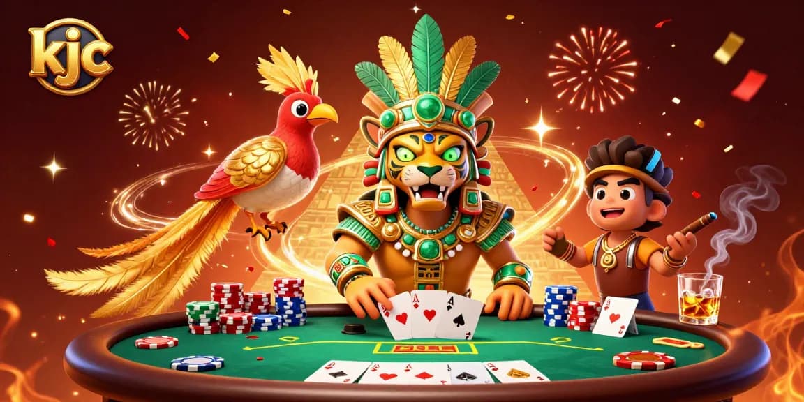 Experience thrilling poker action with kjc and a vibrant Mayan theme, showcasing dynamic elements.
