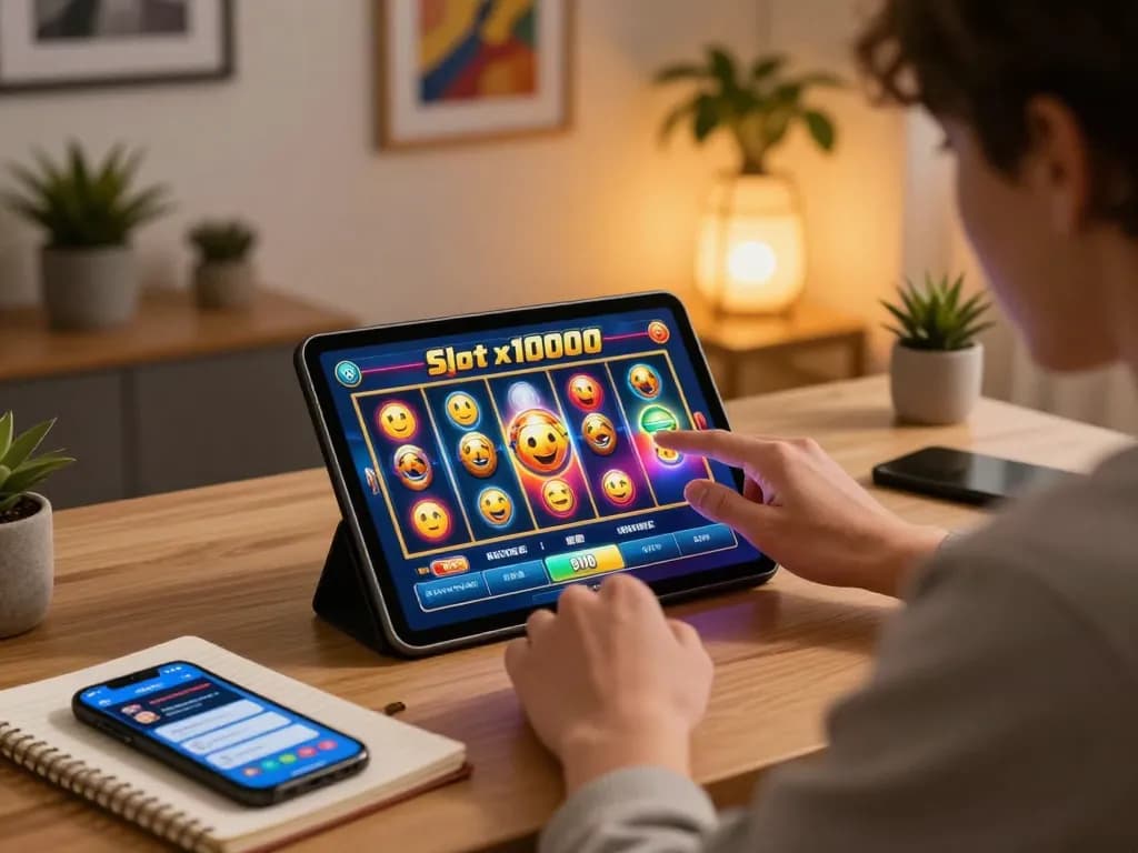Engaging scene of a player enjoying Slot x1000 online, highlighting colorful game graphics and strategic setup.