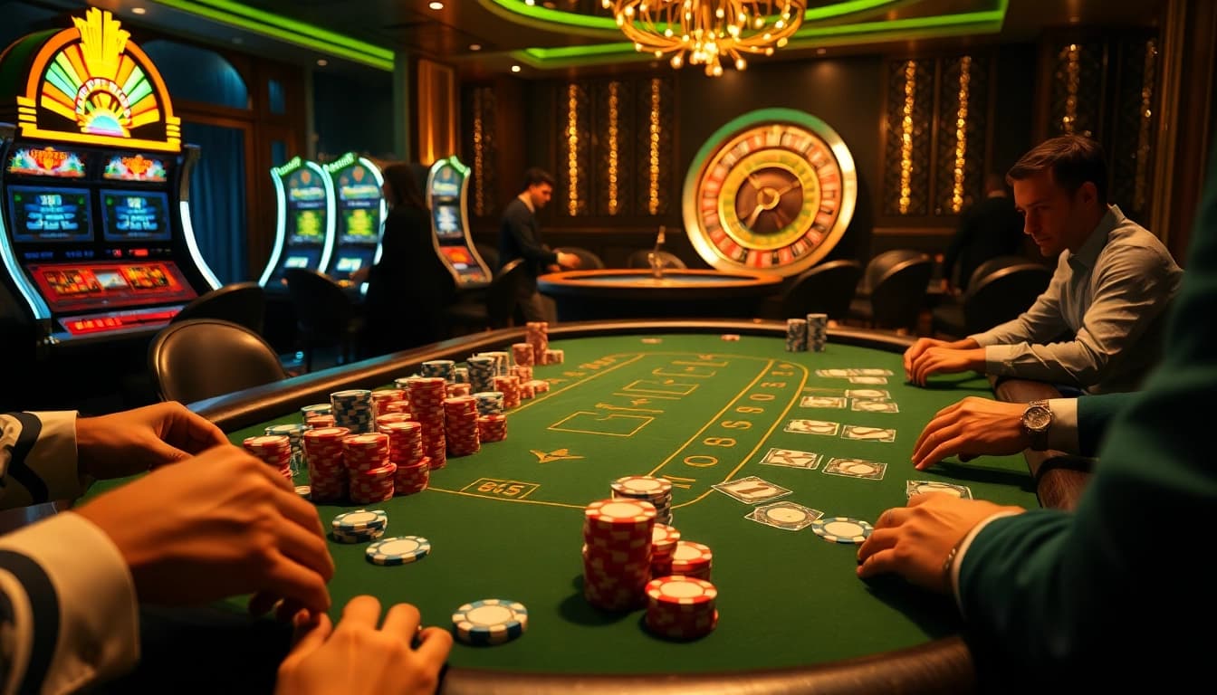 Engage in a thrilling B52 blackjack game featuring vibrant chips, dynamic lighting, and professional atmosphere.
