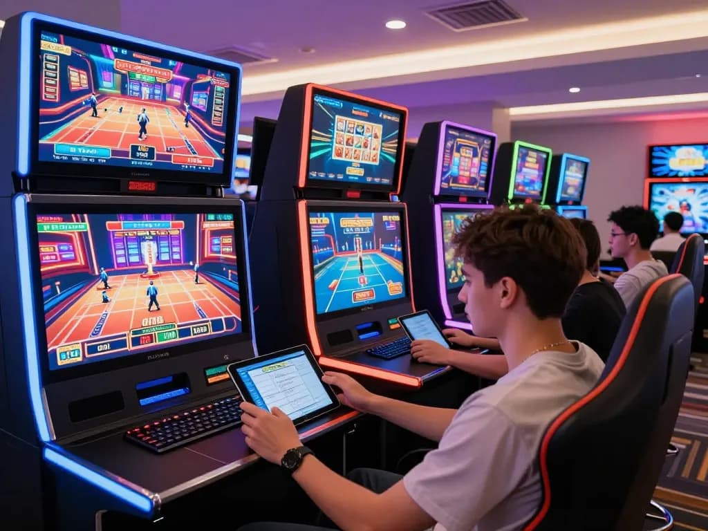 Engaging online gaming scene at home, showcasing nhà cái fly88 platform on tablet with vibrant gaming interface.