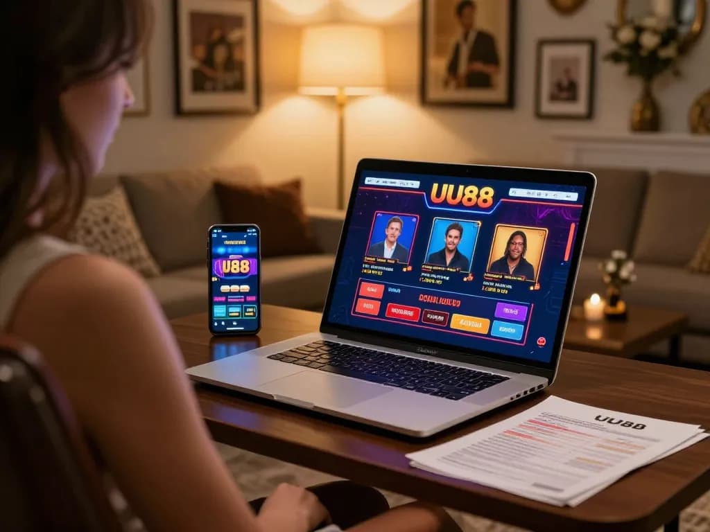 Engaging online casino experience at UU88 with vibrant gambling interface and warm decor.