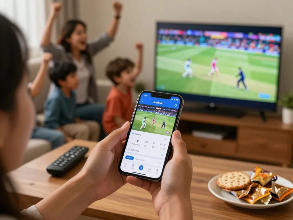 Engaged user placing live sports bets on the Jeetbuzz app during a cricket match.
