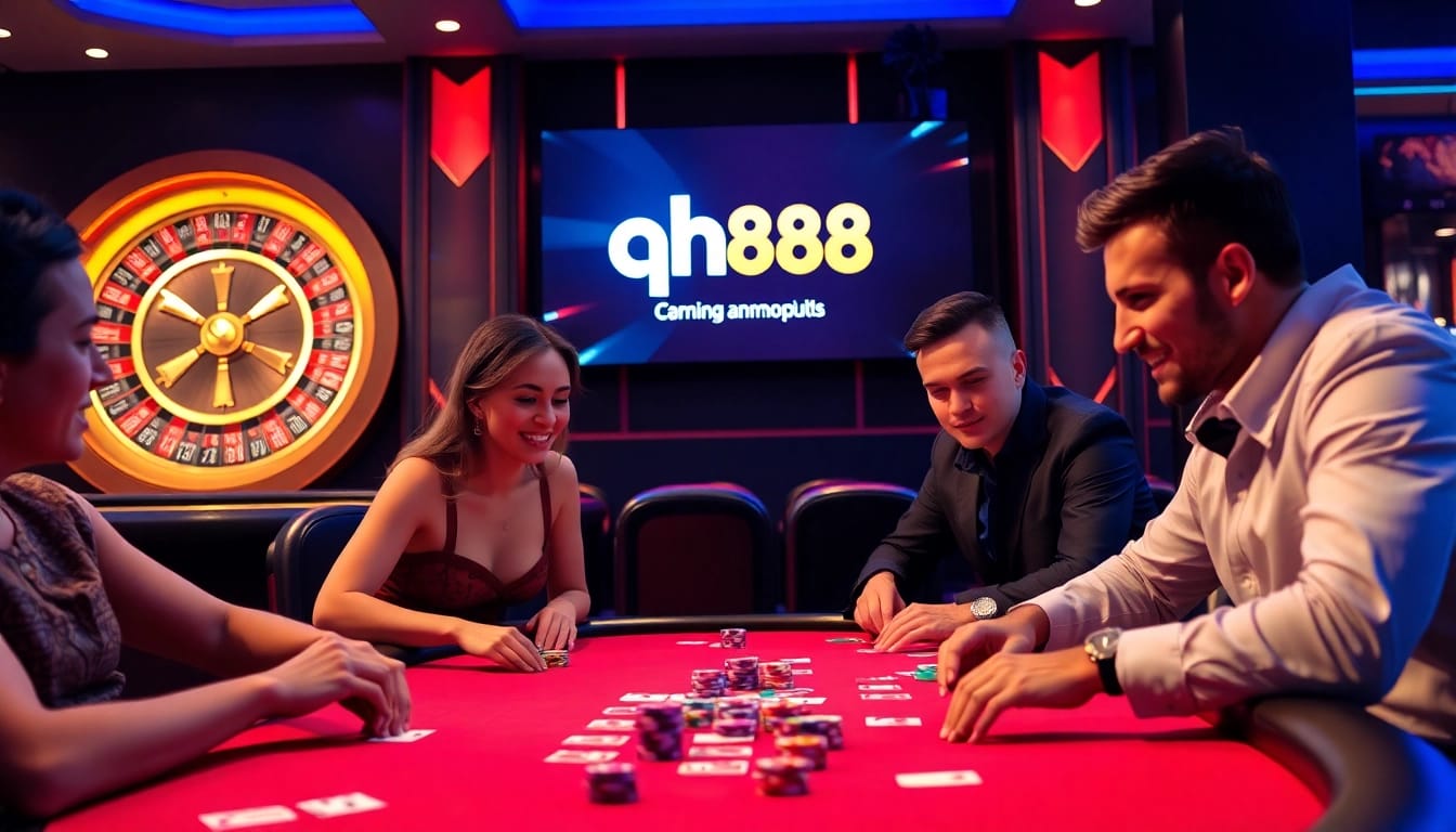Experience thrilling gameplay at qh88 casino with vibrant poker chips and engaging players.