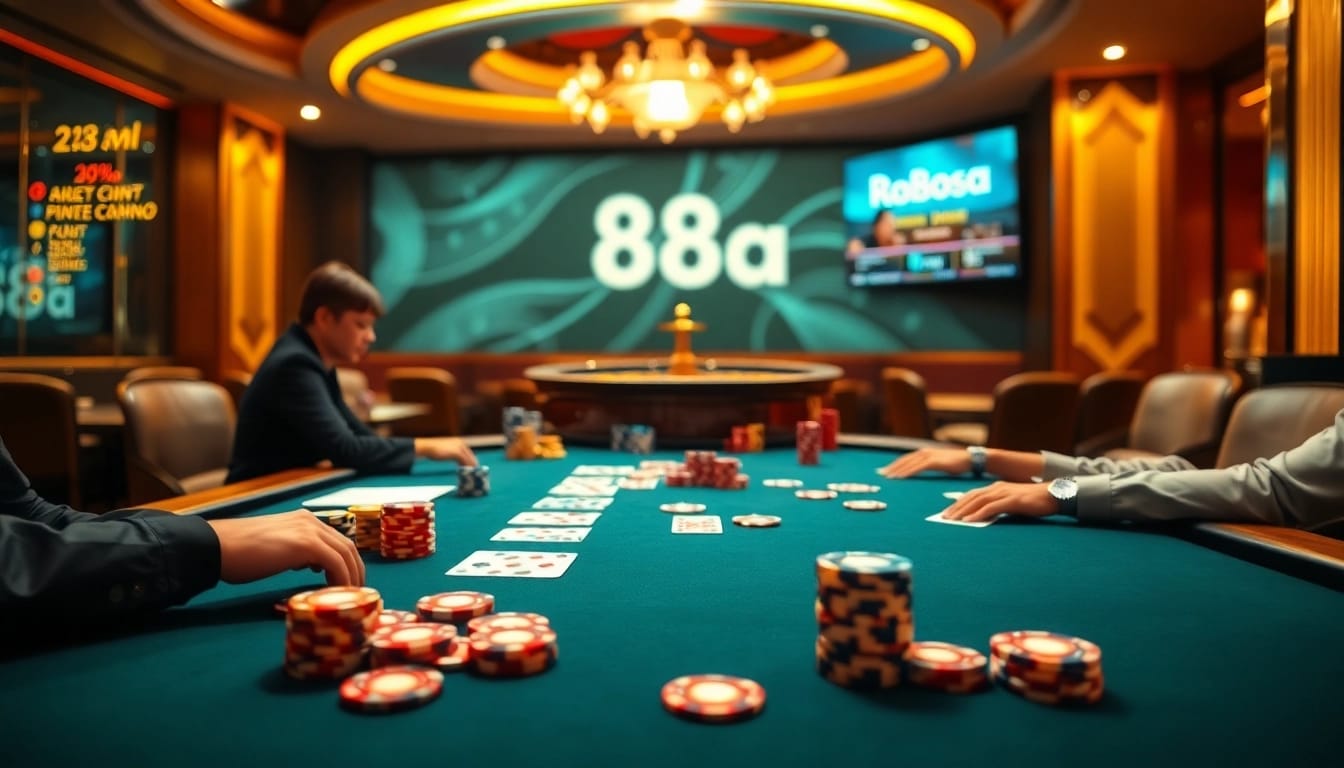 High-stakes poker action at a vibrant casino table with 88aa branding.