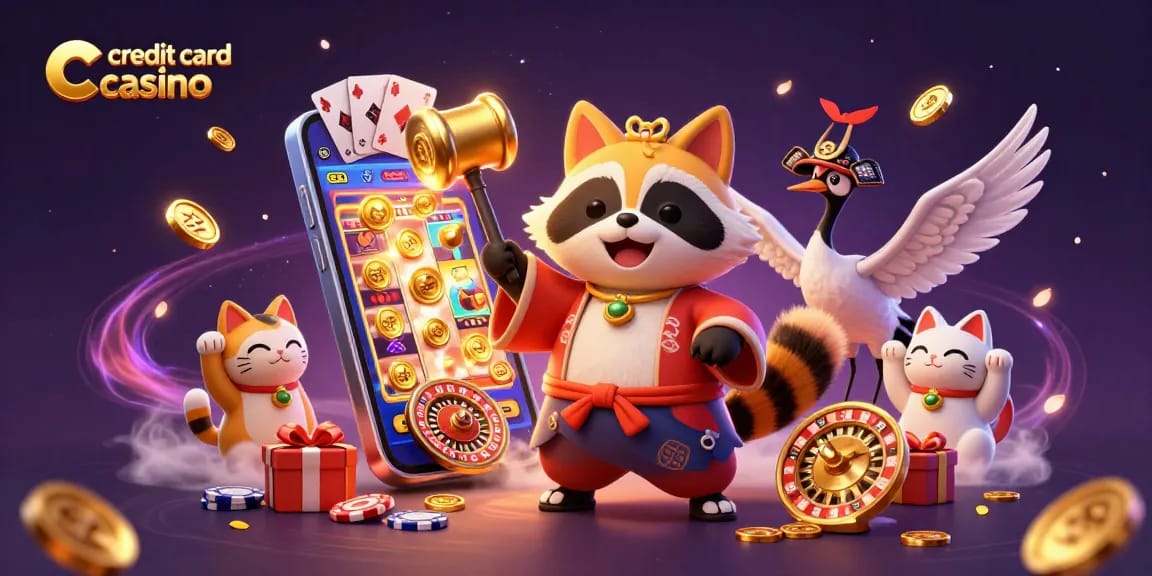 Engage in the thrilling world of credit card casino gaming with colorful characters and vibrant game elements.