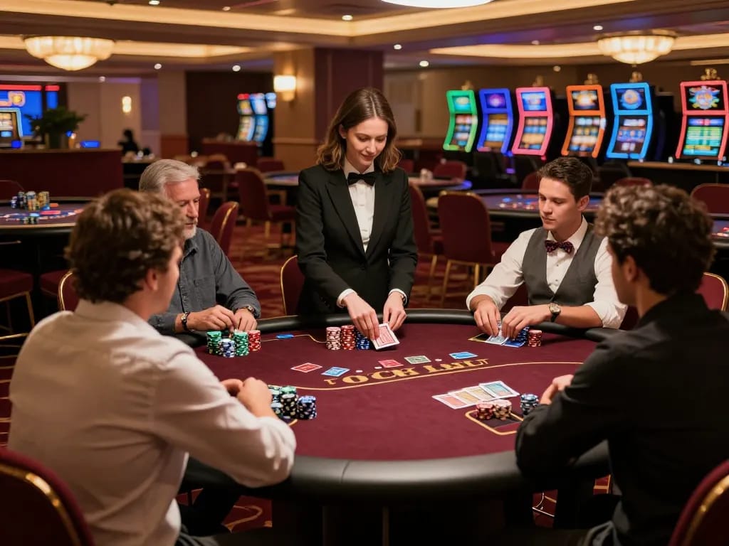 Players actively engaging at a poker table in the sophisticated casino setting of 789WIN, showcasing strategy and excitement.