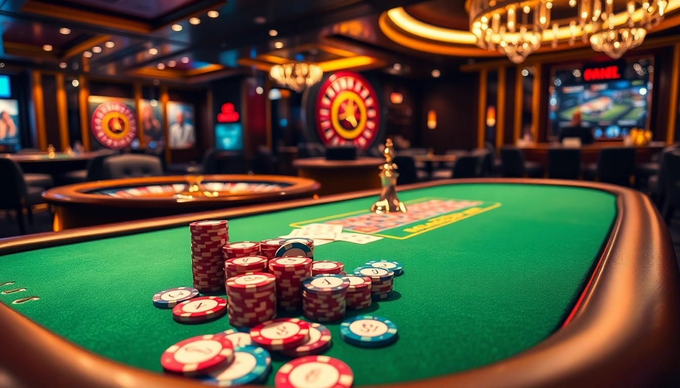 Players enjoy intense poker action at the luxurious MMOO casino.
