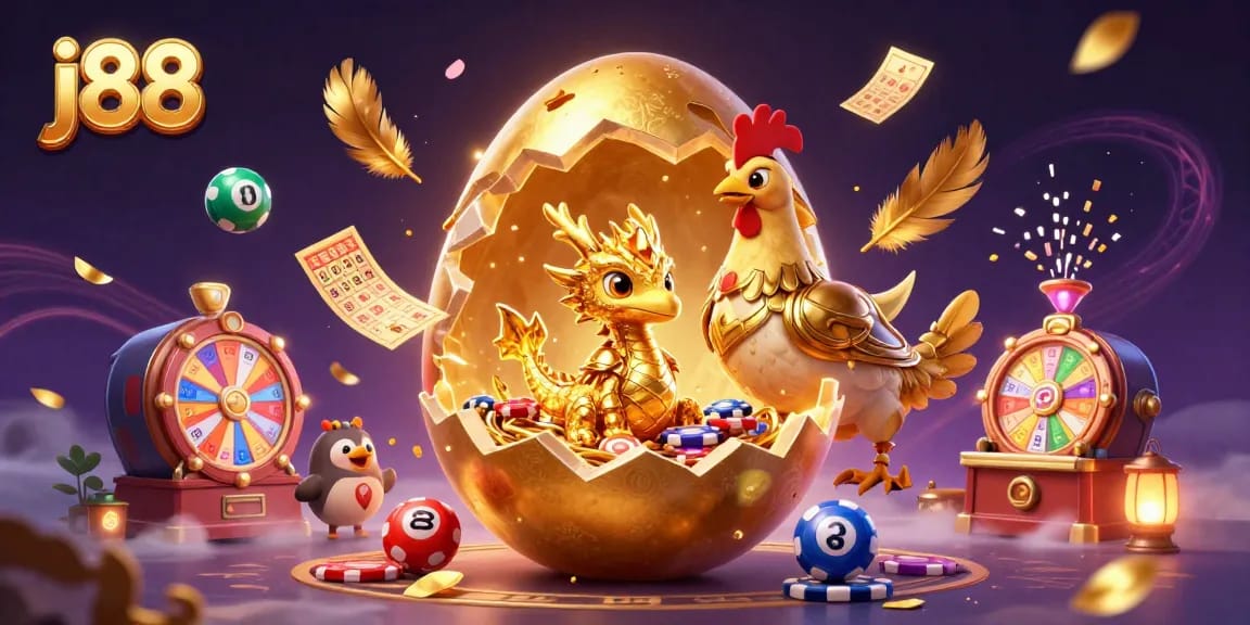 Experience thrilling j88 gaming with a dazzling golden dragon scene among dynamic lottery elements.