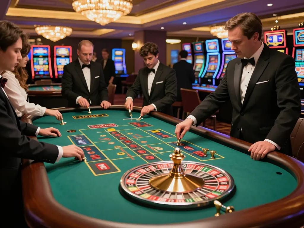 Miễn trách nhiệm on roulette bets in a lively casino atmosphere with colorful lighting