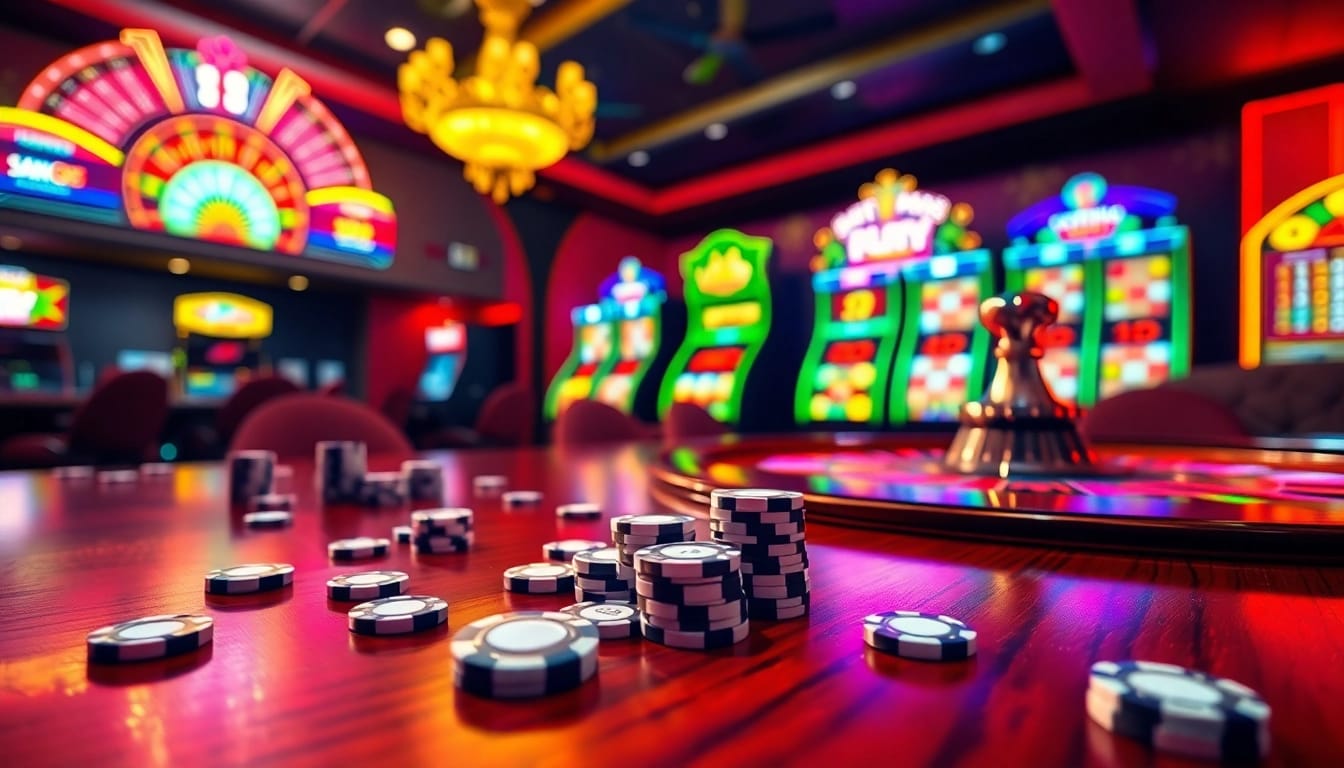 Loto188 offers an exciting gaming experience with vibrant casino tables and slot machines.