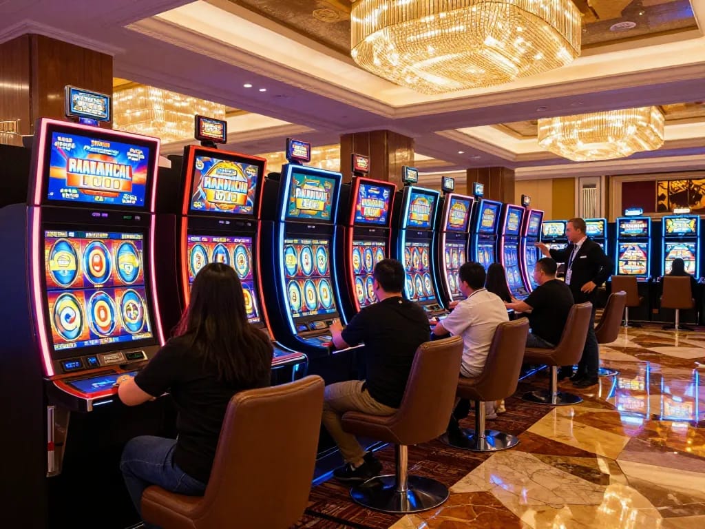 Players enjoying exciting Pragmatic Slot machines in a luxurious casino atmosphere