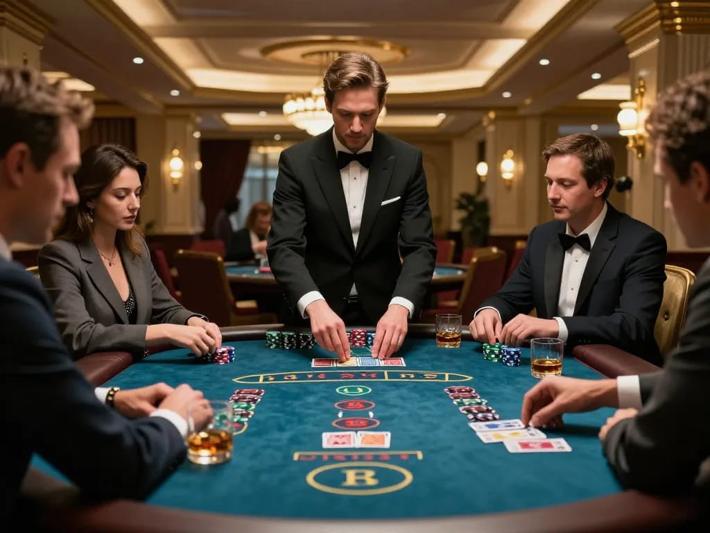 Players engaging in strategic blackjack at sunwin casino table with sophisticated décor