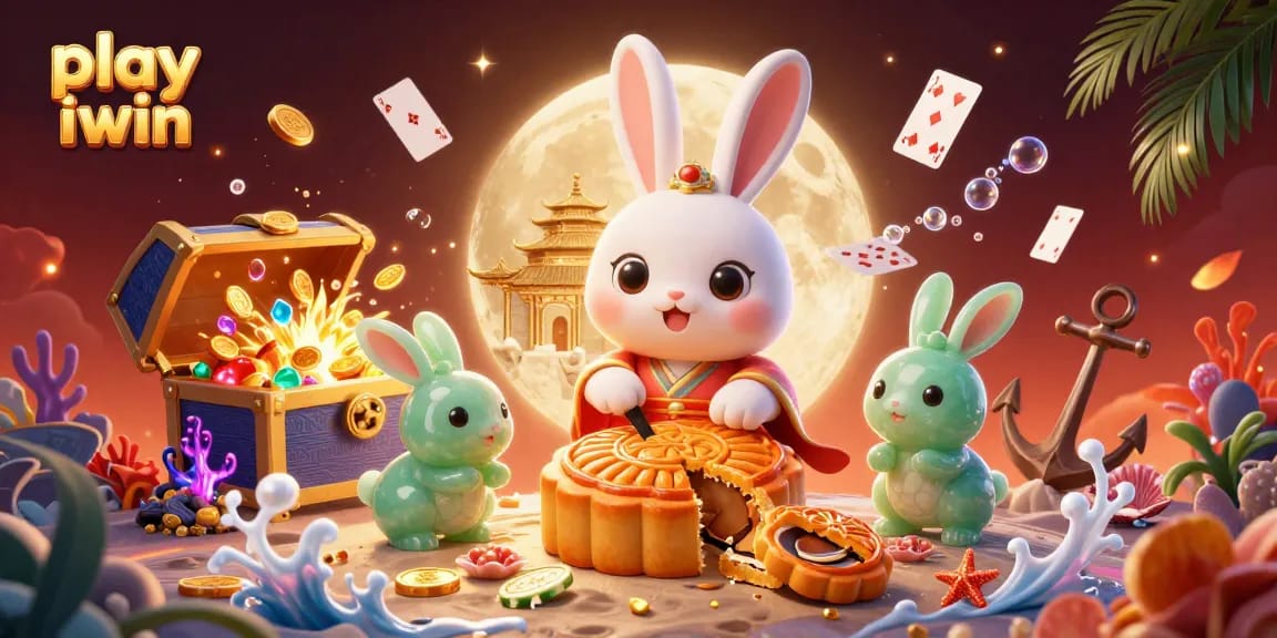 Play iwin and win big with exciting gaming visuals featuring the moon rabbit and poker elements