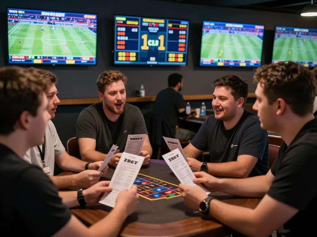 ZBet players placing strategic bets in an exciting sports betting environment, with live events displayed.