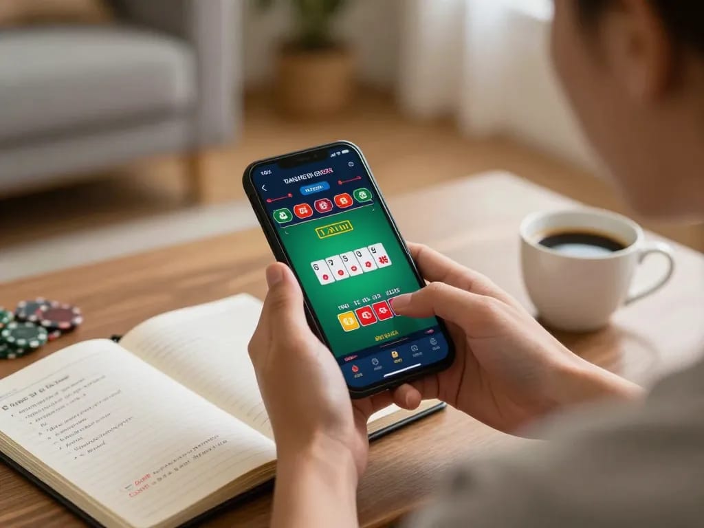 Liên hệ KO66 with an engaging mobile gaming session at home, focusing on strategic blackjack play for an enhanced experience.