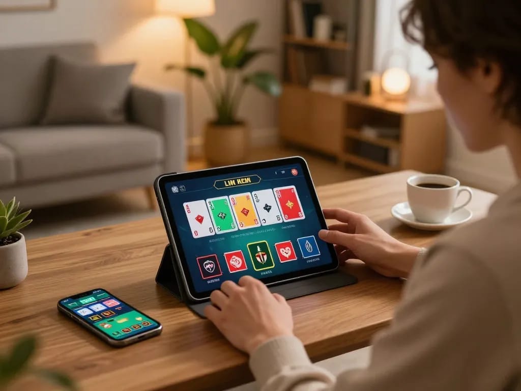 Player engaging with a live poker game on 88aa1 tablet, showcasing interactive gameplay elements.