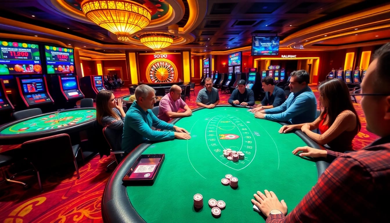 Players enjoying high-stakes games at SODO Casino, with vibrant tables and thrilling atmosphere.