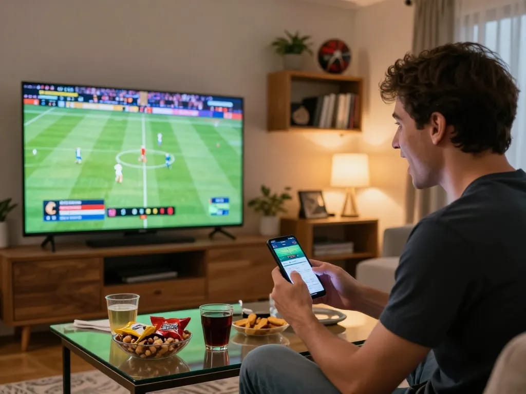 KQBD sports betting enthusiast engaged in live match action while placing bets on mobile