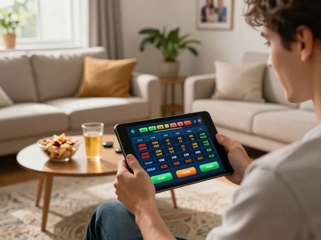 Bbet player immersing in an online sports betting experience at home.