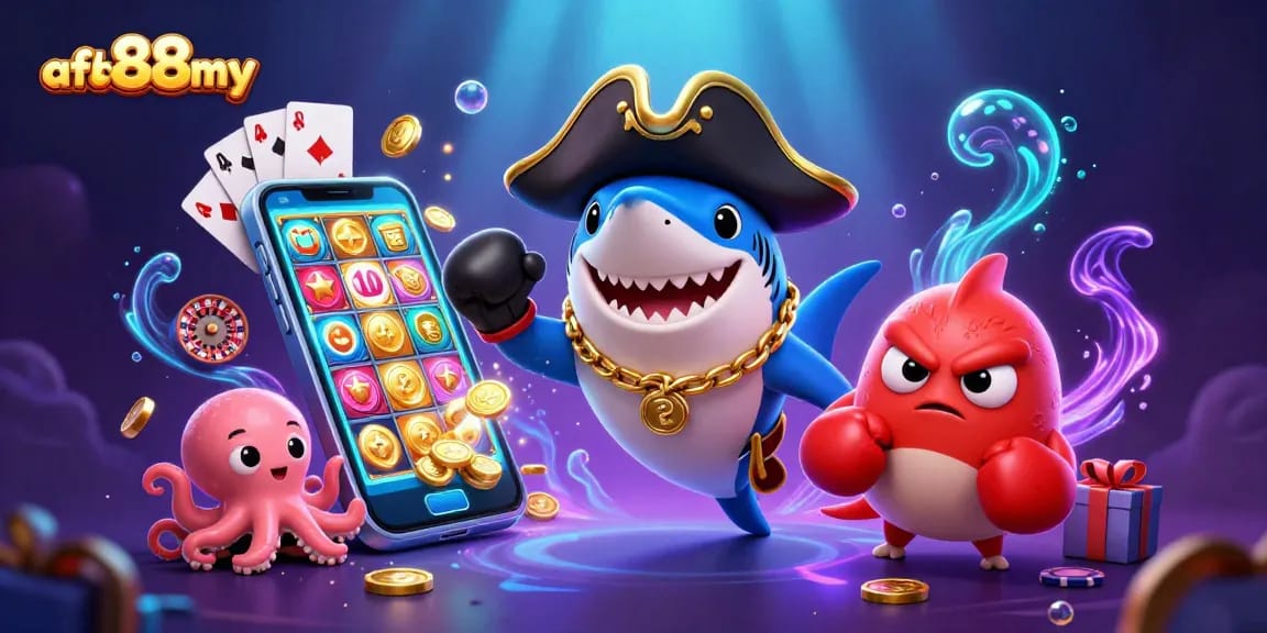 Join the adventure at afb88my with our fun casino-themed characters amidst dynamic gaming elements!