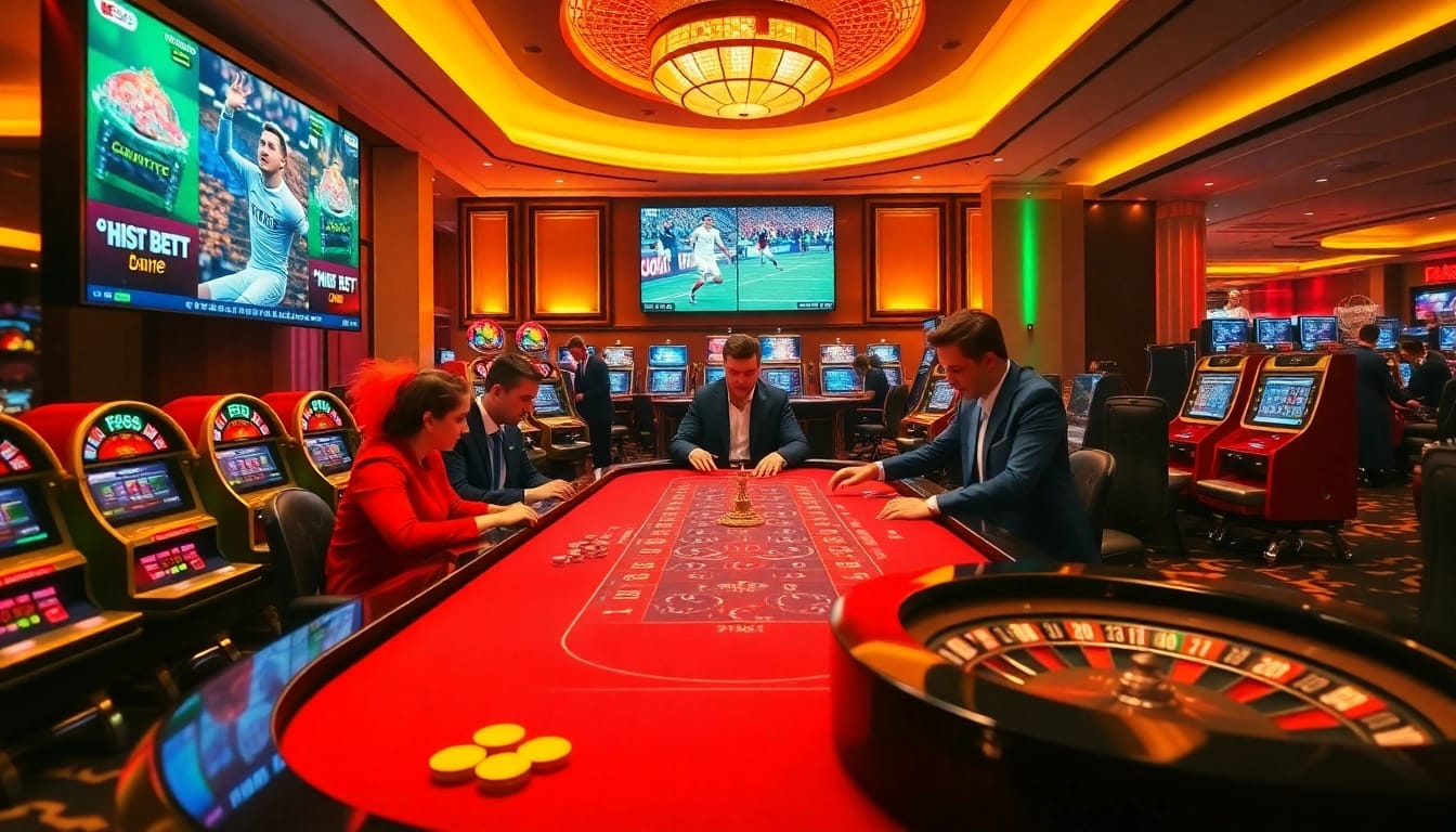 Players enjoying the exciting atmosphere at https://fb88.style/, immersed in thrilling casino games.