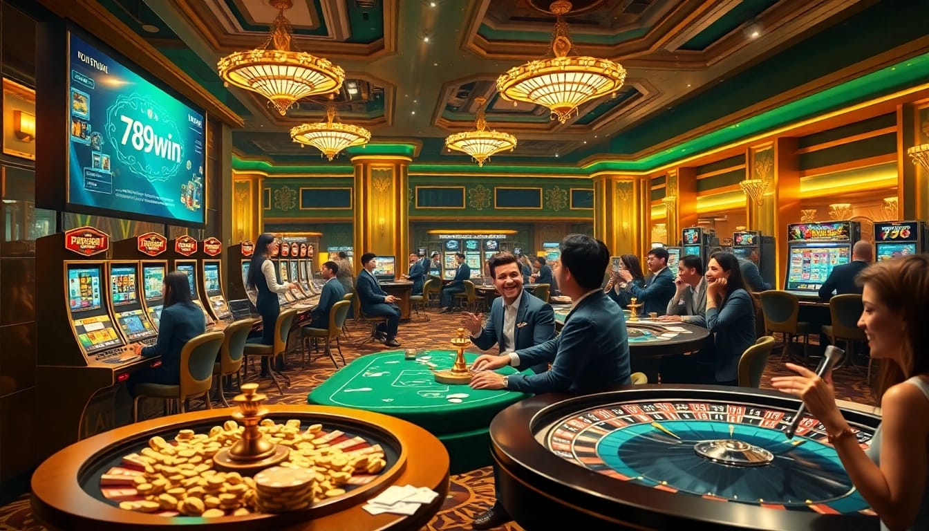 Experience thrilling online gaming with 789win đăng nhập, showcasing players at digital roulette and slots.