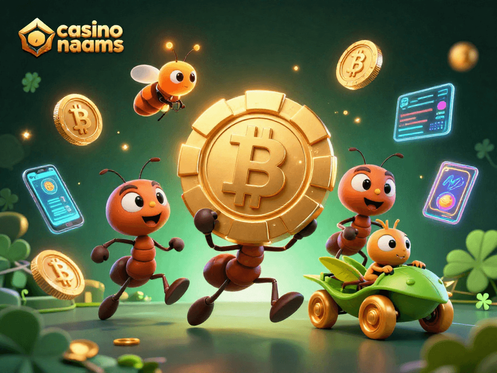 Giocatori di casinò non AAMS in azione con un gettone da poker dorato e innovazioni blockchain.
