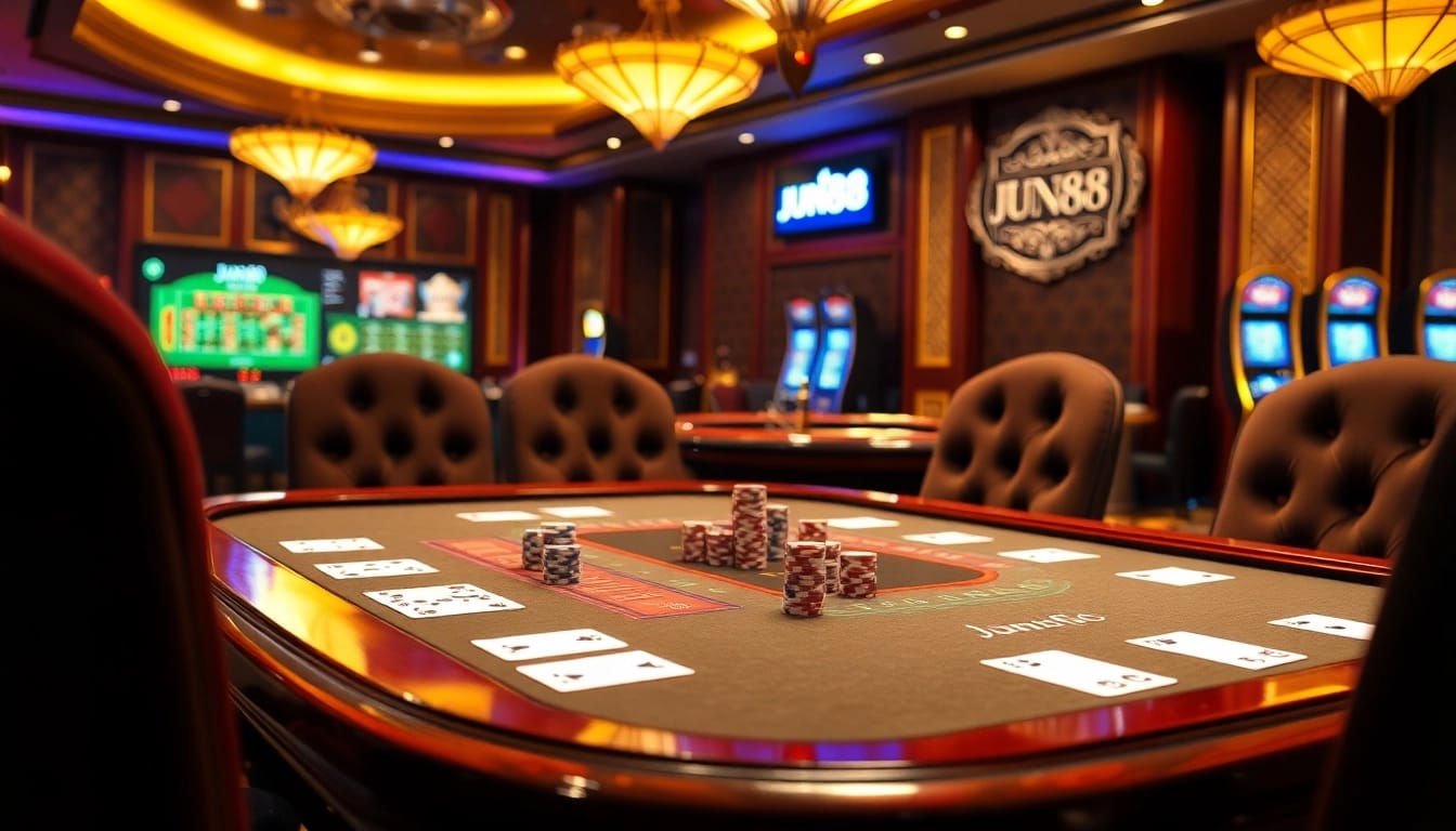 Experience luxury gaming at Jun88's exciting casino tables and sleek slot machines.