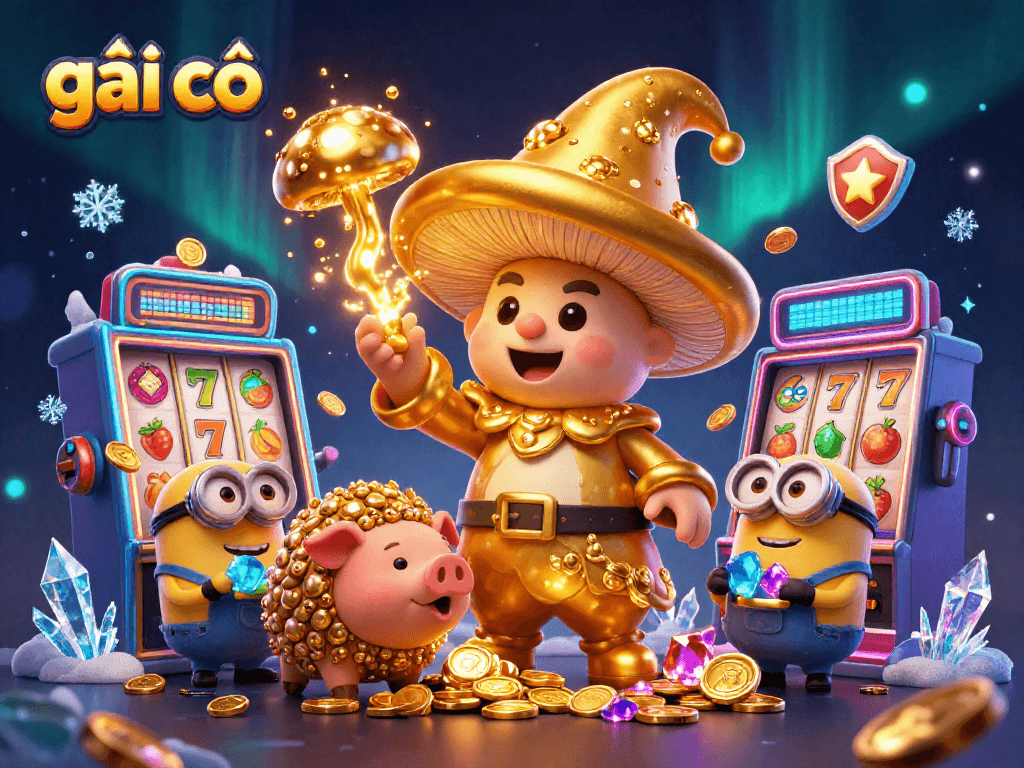 Spin the reels with the enchanting aspects of gái gọi in this vibrant casino-themed illustration.