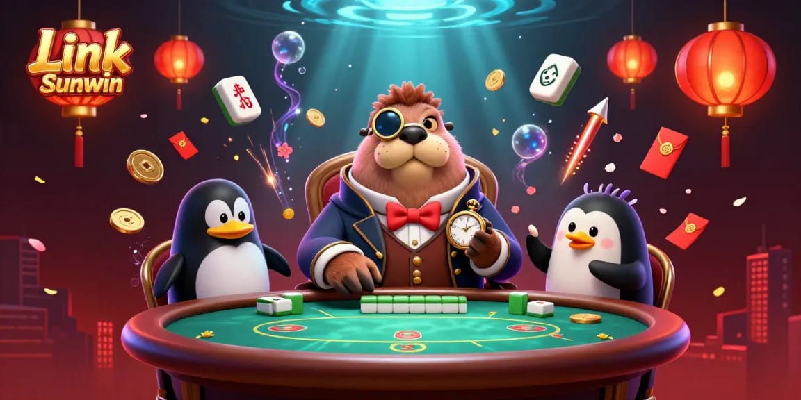 Link Sunwin showcases a lively underwater poker game with a walrus and friends, highlighting exciting casino action.