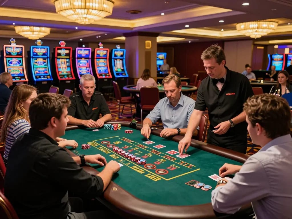 Exciting casino scene showcasing active table games and vibrant gaming atmosphere in 링크모음.
