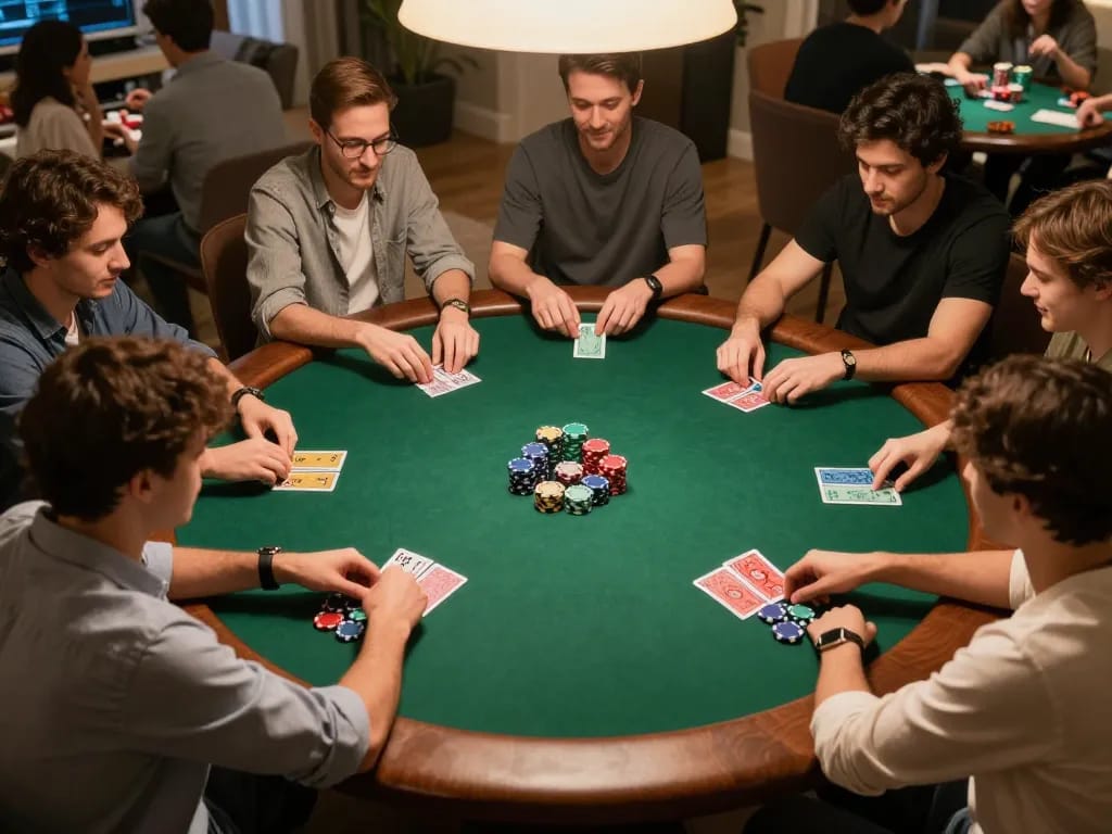 Players engaging in a lively poker game at home focusing on GEM88 strategies while socializing.