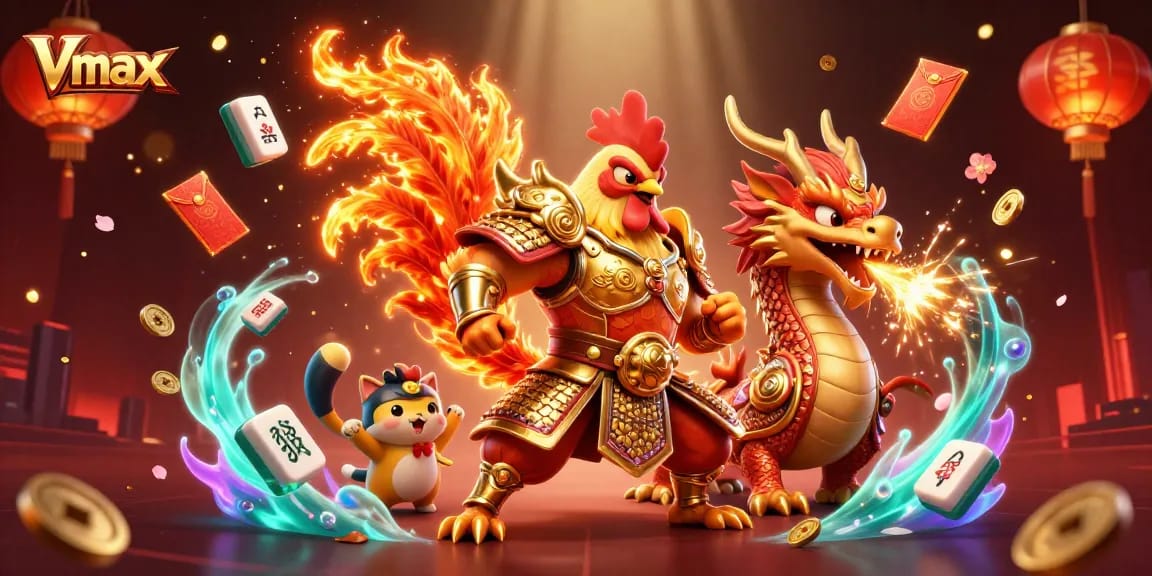 Experience thrilling gameplay with Vmax in an action-packed casino-themed illustration.