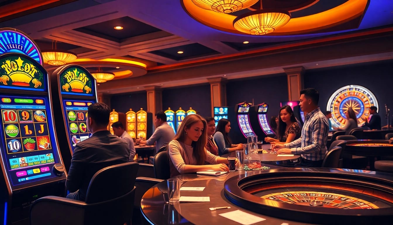 Engaging players try their luck on slot gacor hari ini in a luxurious casino setting.