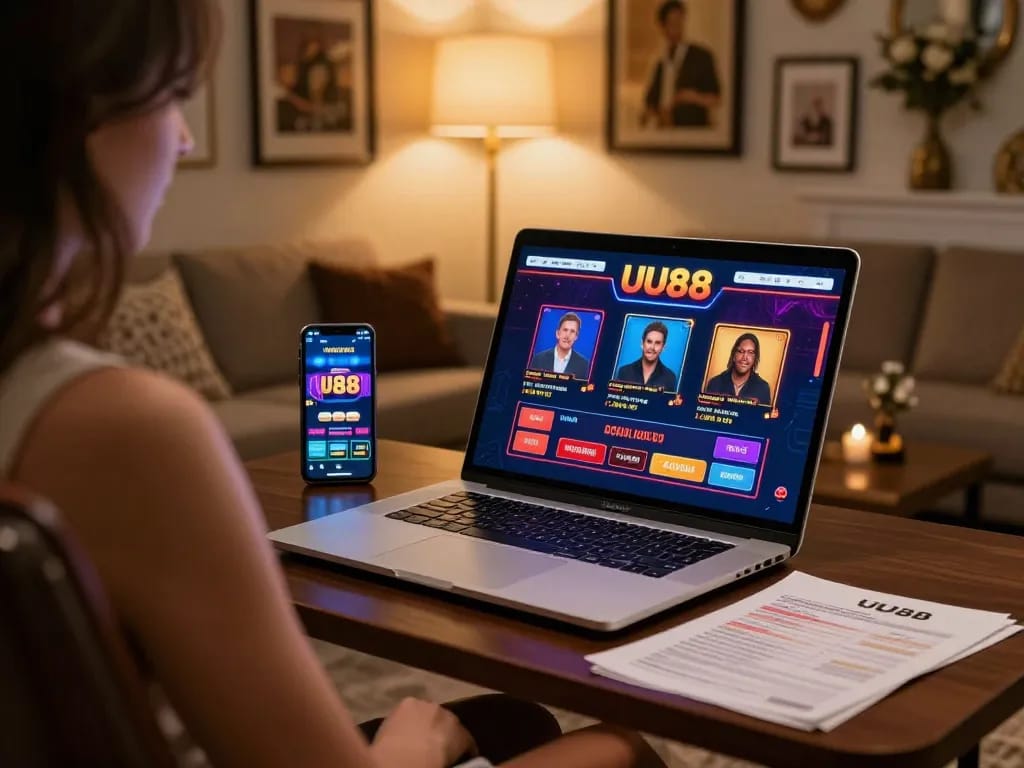 Engaging online casino experience at UU88 with vibrant gambling interface and warm decor.