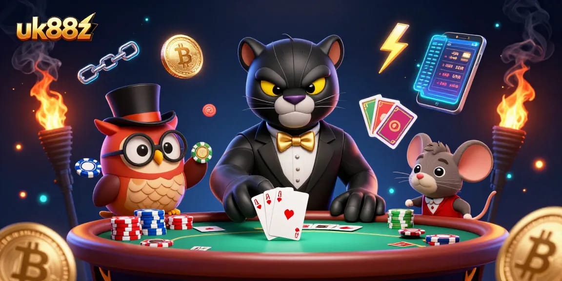 Experience thrilling poker action with uk88z as a panther, owl, and mouse bring excitement to the table.