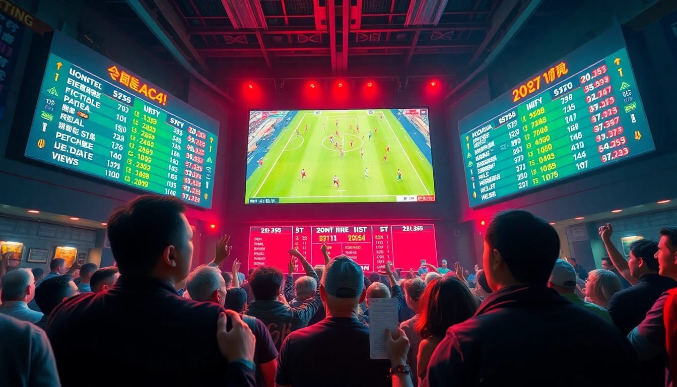 Enthusiastic fans engaging with keonhacai betting ratios during a live football match.