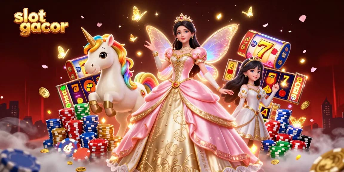Experience excitement with slot gacor as the glamorous woman spins colorful slots in a vibrant casino scene.