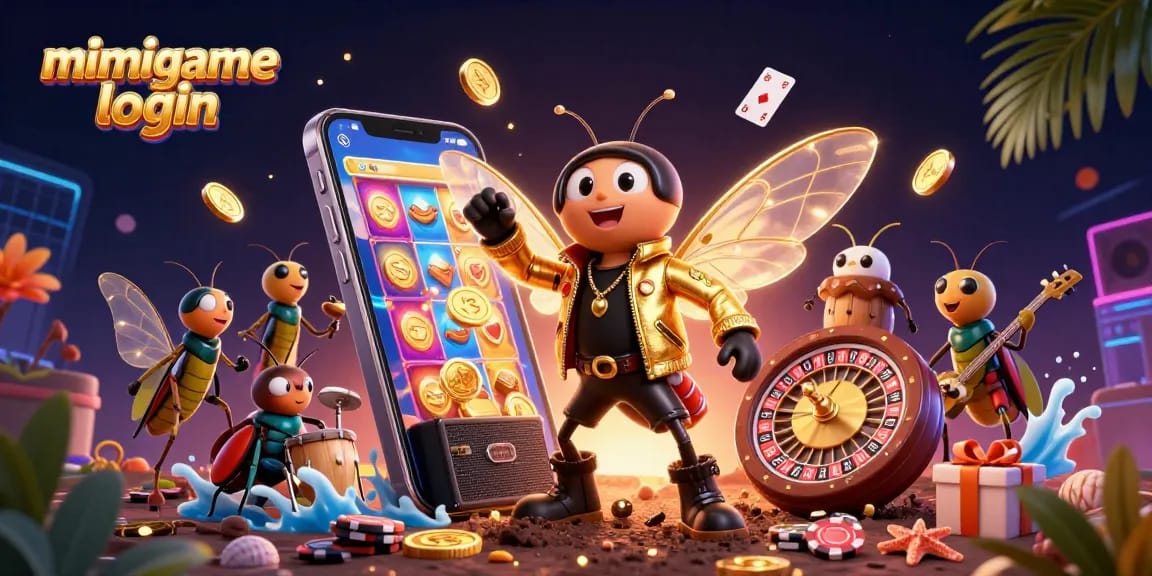 Play and win with MIMIGAME login featuring an energetic rock star scene filled with slot game excitement.