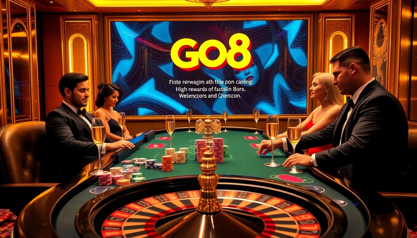 Go8 casino scene showcasing a luxurious poker table and high-stakes action.