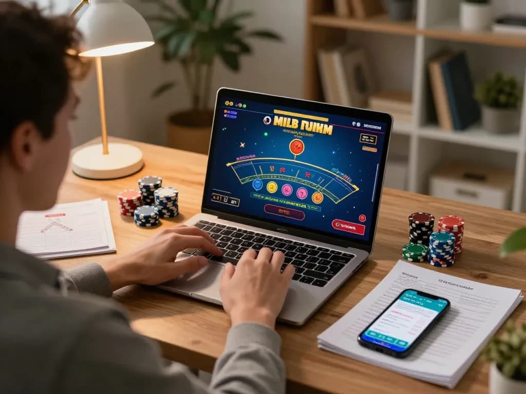 Player engaged in online blackjack at home with XX88 gaming app displayed on screen, showcasing a strategic atmosphere.