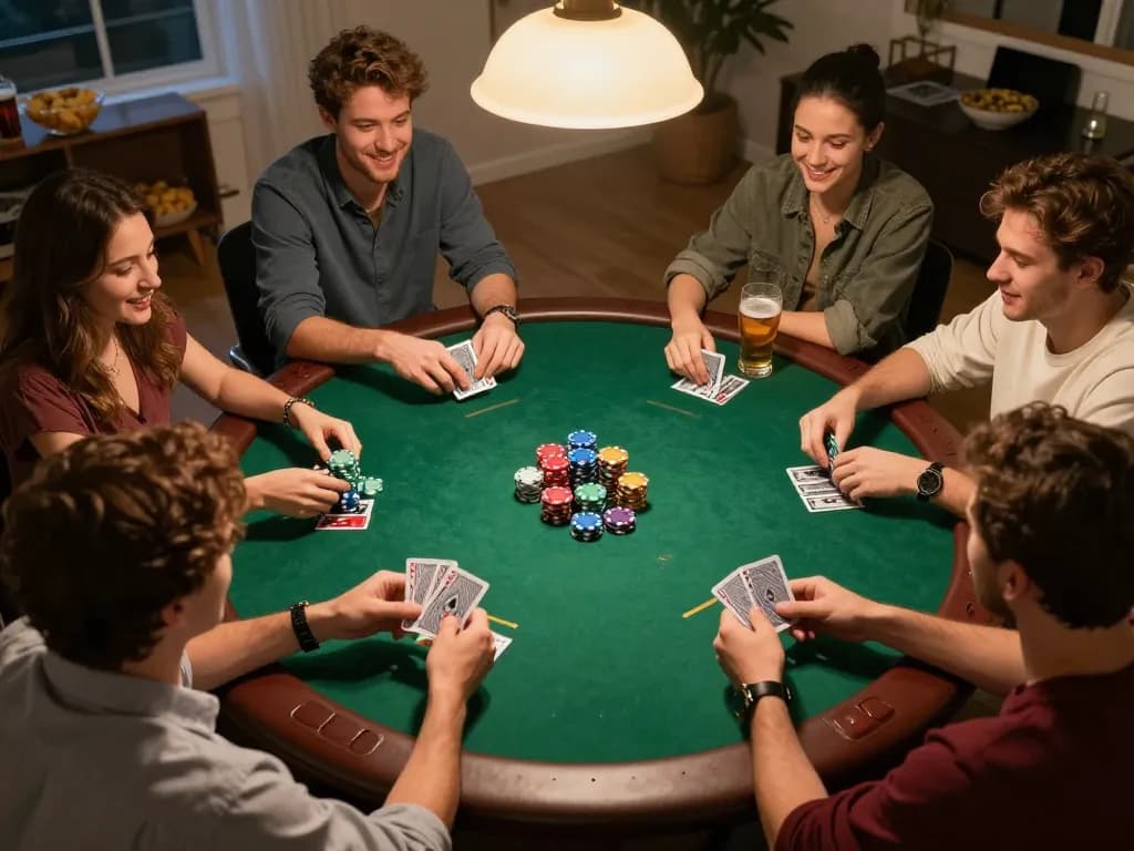 Players enjoying a thrilling home poker night while betting at nhà cái nk88.